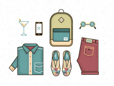 Tropical Outfit backpack clothes drink glasses icon illustration phone shirt shoes shorts tropical