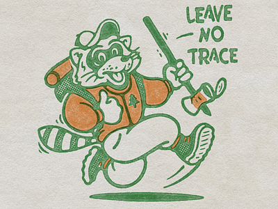 Leave No Trace animal backpacking camping character design good vibes hiking illustration leave no trace mascot nature nomad outdoors raccon retro screenprint vintage