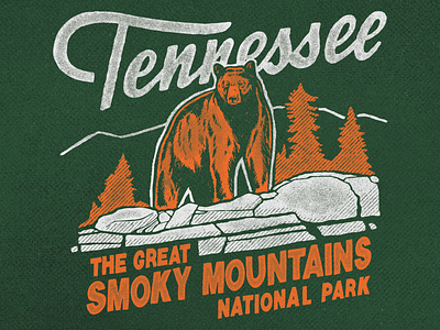 Great Smoky Mountains National Park Tennessee americana bear camping hiking illustration national park nature orange outdoors park retro screen print script shirt smoky mountains tee shirt tennessee typeface vintage