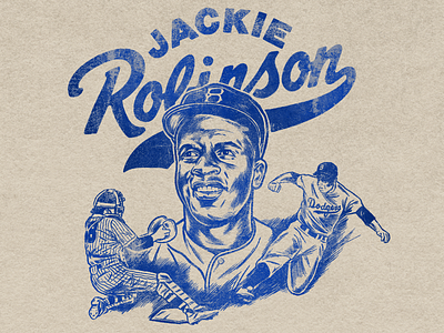 Jackie Robinson baseball black history branding design dodgers for hire hand drawn history illustration jackie robinson la mlb old portrait print retro screen print sketch vintage