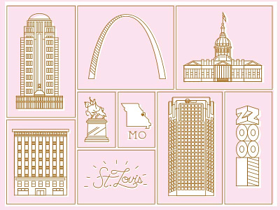 St. Louis Mo america ccad gateway arch gold line art mark mounts missouri pink poster st. louis usa vector