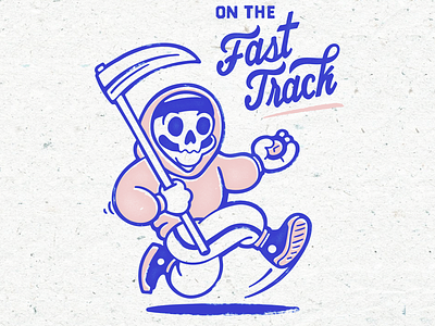 On The Fast Track 90s character edgy for sale grimreaper illustration mascot print screen skull time track