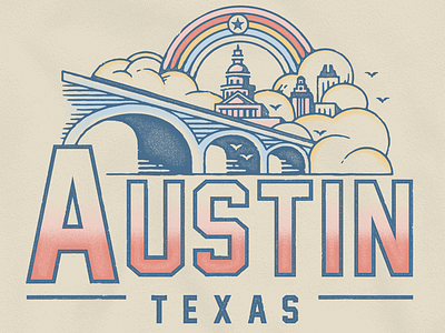 Austin Texas 90s austin austin texas chill city destination illustration print rainbow screen print shirt tee shirt texas vintage yellow