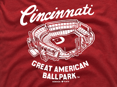 Cincinnati Great American Ballpark T-Shirt from Homage. | Red | Vintage Apparel from Homage.