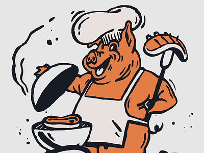 BOOGS BBQ Mascot barbecue bbq character chief cook out food illustration logo mascot orange pig pork restaurant restaurant branding retro screenprint southern vintage