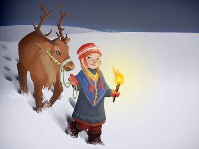 Lapland christmas girl lapland reindeer sami snow winter