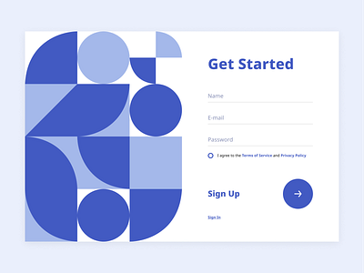 Sign in – Sign up Webdesign blue dailyui dailyui001 design form geometry interface log in login registration sign in sign up signin signup ui user interface ux web web design webdesign