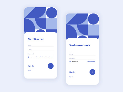 Sign in – Sign up form - Mobile blue daily dailyui dailyui001 design form geometry illustration mobile registration sign in sign in form sign in ui sign up ui user interface ux