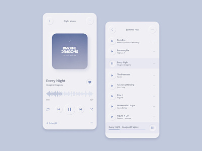 Neumorphism music app audio clean dailyui009 interface listening minimalistic mobile music music app neomorphism neumorphism newmorphism player podcast skeuomorphism soft ui spotify ui ui trend ux