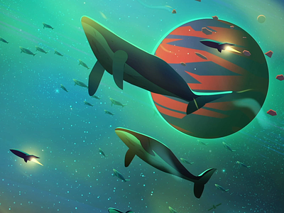 Space Whales - 3/6 Sleep Scene 2d after effects animation app character colors dribbble flat gif green icons illustration inspiration loop motion graphics motiongraphics sleep space ui whales