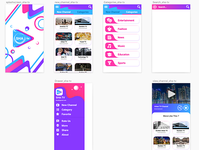 SHA-TV UI app design flat gradient ui ux vibrant color