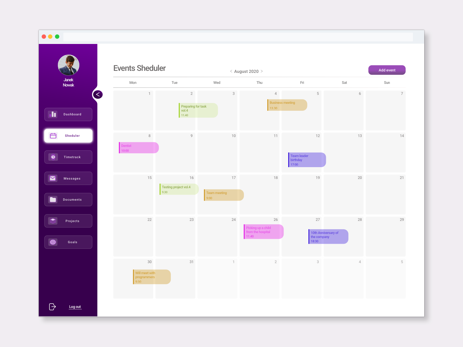 Calendar for productivity app by Lukasz Kwiatkowski on Dribbble