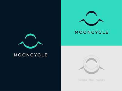 Mooncycle - Logo Design abstract bicycle clean clever cycle doublemeaning illustrator logo mark minimalist minimalistic modern moon mountain mountain bike outdoor premium space subtle teal