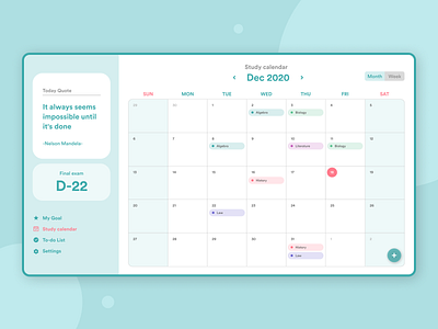 Study Calendar calendar calendar ui color dailyuichallenge design flat green monthly simple study ui ux web webdesign website
