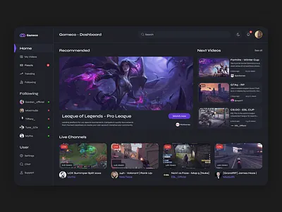 Dashboard - Streaming Platform clean dashboard design figma gaming gray minimal platform poland purple sidebar simple streaming ui uiux ux video