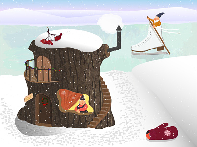 Gnome's Home art artwork gnomes home illustration vector winter