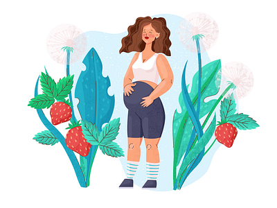 Pregnant woman or just a strawberry season? :) character flat illustration illustration pregnant strawberry vector woman