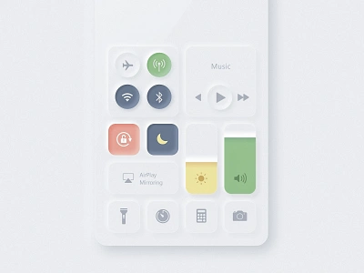 iOS control panel neumorphism concept 2020 2020 trend app concept design icon illustration ios neumorphic neumorphism skeuomorph ui ux