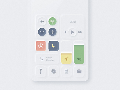 iOS control panel neumorphism concept