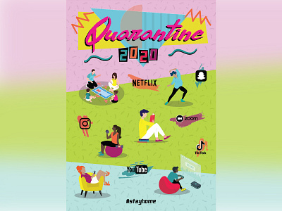 Quarantine 2020 with a 90's Twist 90s colourful design graphic design illustration illustrator poster typography vector