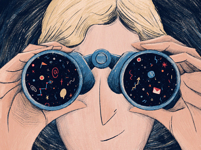 Tools for Project Managers to Travel in Time binoculars blue editorial illustration future illustration project management