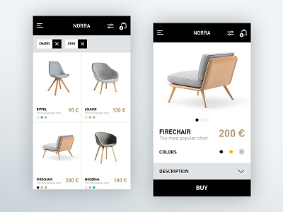 Norra app black chair clean furniture graph minimal mobile scandinavian shop white