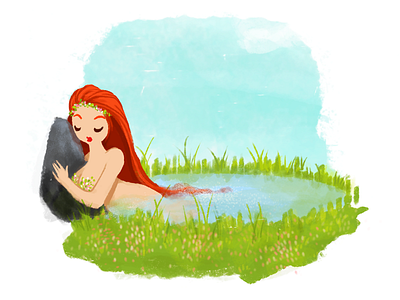 Spring Swim digital painting drawing illustration nature woman