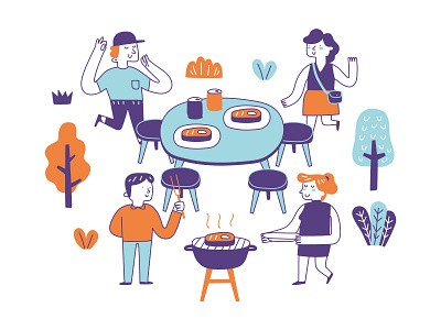 Bbq Party with Friends backyard barbecue beef drawing eat eating food foodie friend friends friendship grill grilled hangout illustration illustration art illustrations meat steak