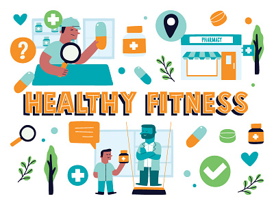 HEALTHY FITNESS doctor healthy illustrations medical pharmacy