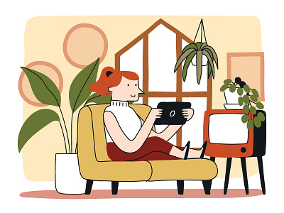 Working From Home - Boho Style boho drawing illustrations work working from home