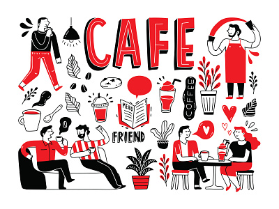 Cafe, Coffee, and Friend bartender cafe cafe shop character design coffee coffee illustration coffee shop illustrations