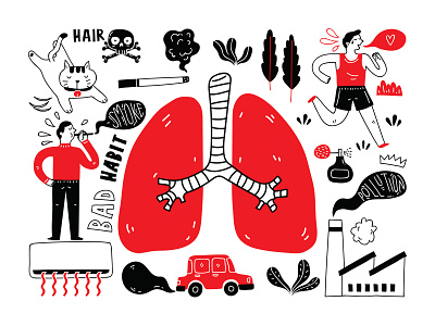 Lungs Illustration body doodle drawing health healthy heart illustration illustration art lung lungs organs pollution smoke smoking