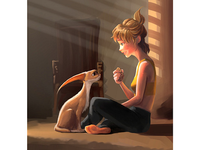 Girl and her pet animal cute girl illustration pet