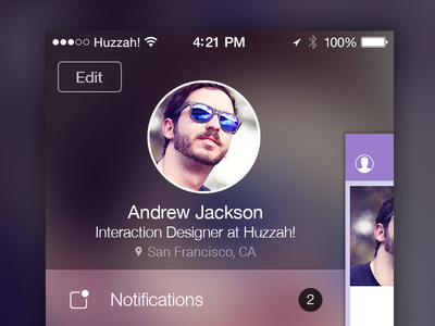 Profile Pushed app dating facebook huzzah ios ios 7 ios7 iphone match making menu profile side