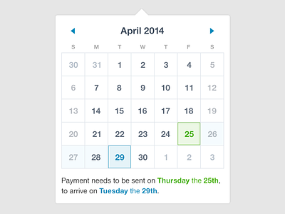Calendar actions calendar dates delivery payments range picker