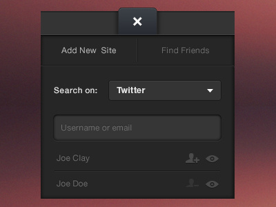 Find Friends add buttons close dashboard feed folder form friends gray new site rss sidebar twitter ui view