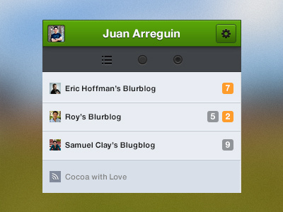 Green Nav app application avatar counter dashboard feed filter gray green juan arreguin nav number profile rss settings sidebar site ui webapp