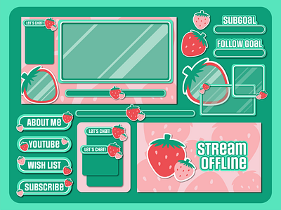 Strawberry Streaming Graphics gaming graphic design green and pink strawberry stream streaming graphics twitch