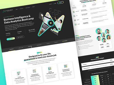 Maven Bootcamp Landing Page businessintelligence conversion rate optimization dark ui design elearning hero icons landing page design landingpage ui uiux webdesign