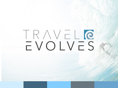 Travel Evolves Logo Design action sports adventure branding logo modern san serfi surfing thin travel wave