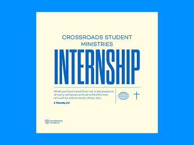 Crossroads Students Ministries Internship Pamphlet Cover blue california christ church cross design graphic design grid internship jesus type typography worship youth youth group