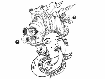 Lady Brigantine WIP brigantine bw illustration madoyster octopus