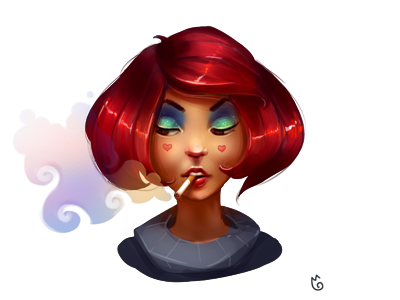 Smoking character girl illustration redhead smoking