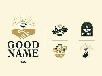 Good Name branding options branding diamonds hands handshake horseshooe lockup logo logo family luck mark