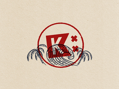 Surf's Up Känvoi Company badge branding california graphic identity illustration lockup logo losangeles palm trees surf waves