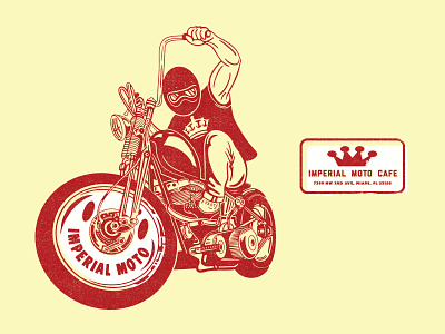 Imperial Moto badge branding coffee coffee shop crown identity illustration lockup logo motorcycle smily vintage