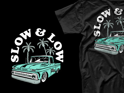 Slow & Low badge branding chevy design graphic identity illustration lockup palm trees t shirt type typography