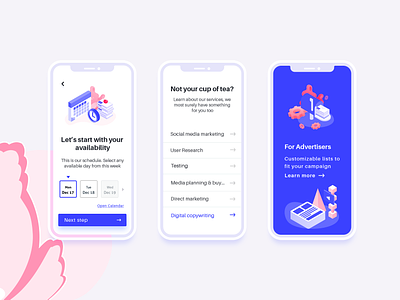 Harmony (mobile) advertising calendar faq help center isometric illustration landing page menu mobile schedule user experience user interface website