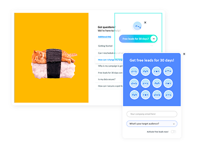 CTA Exit Pop-up + Simple Form (Digital Agency ~ Harmony) buttons cat contrast cta cta button emoji exit pop up form form elements gradients help page next pop up window smiley sushi switch ui elements user interface