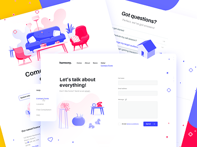 Contact & Help Pages attachment contact crista decoration digital agency drop down faq footer form furniture house icons illustrations isometric location menu office user experience user interface web design
